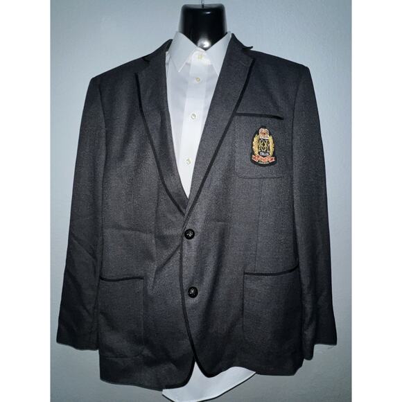 Tallia Mens Two Button Blazer Jacket Black 46R College Preppy Logo Polyester